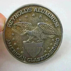 Vintage Belt Buckle Reynolds Aluminum American Classic Siding Eagle Shield 1970s